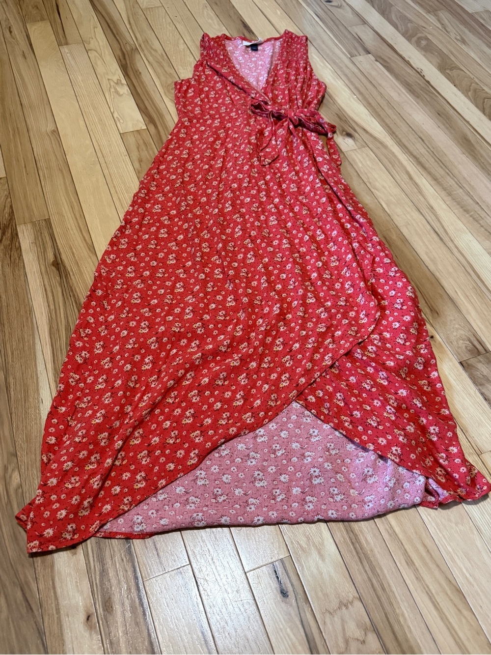 Universal Thread Coral Floral Wrap Maxi Dress XS Boho Sleeveless